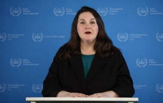 International Criminal Court official delivers a statement in The Hague following the conclusion of the confirmation of charges hearing against former Philippine President Rodrigo Duterte.